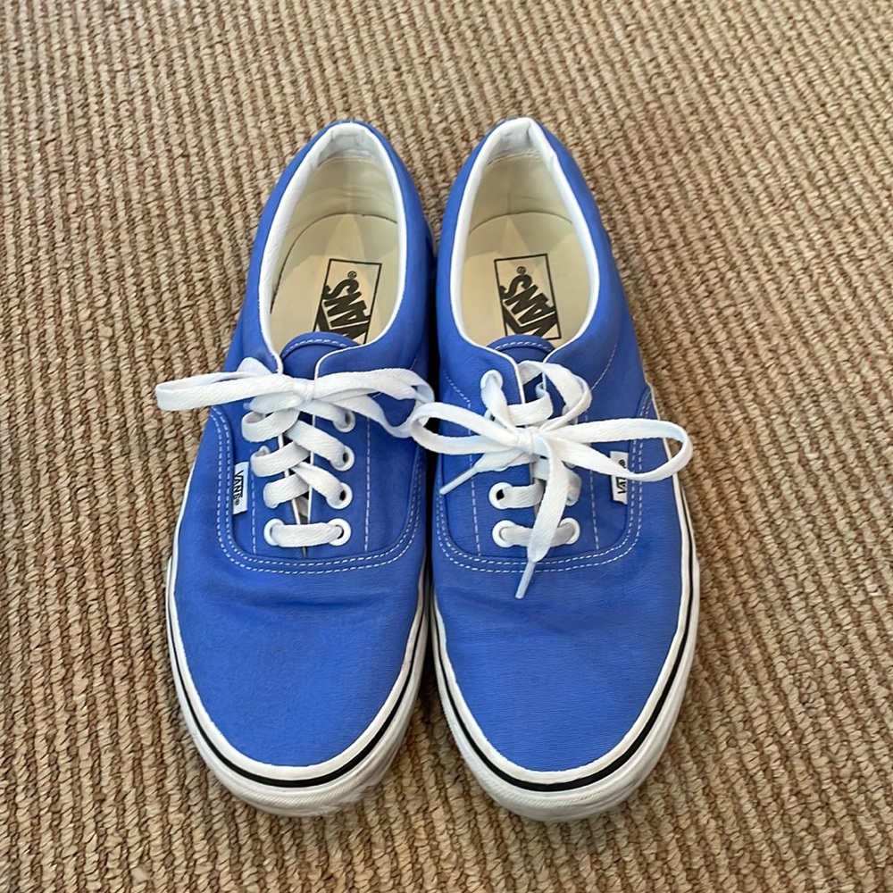 Blue canvas vans, low